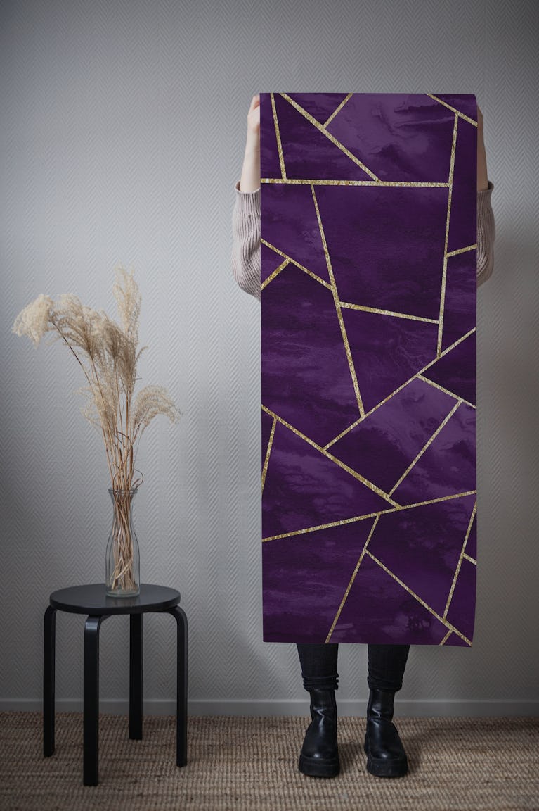 Dark Purple Ink Gold Geo 1 wallpaper roll
