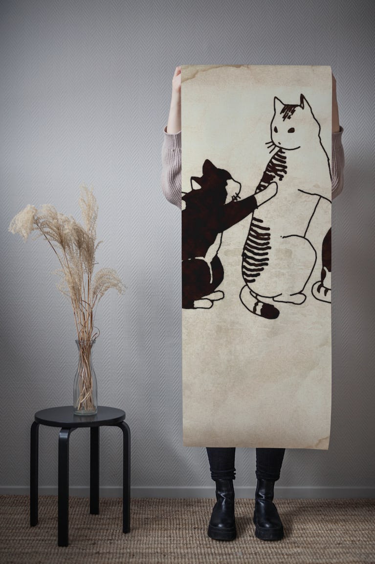 Japanese Vintage Cats Bathing wallpaper roll