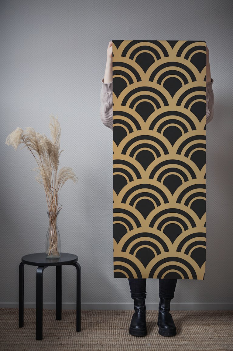 Art Deco Waves Gold and Black wallpaper roll