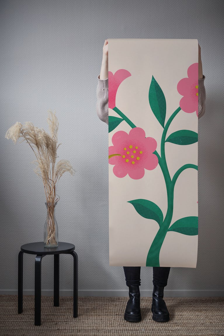 Hummingbirds and Camellias - pink and blue wallpaper roll