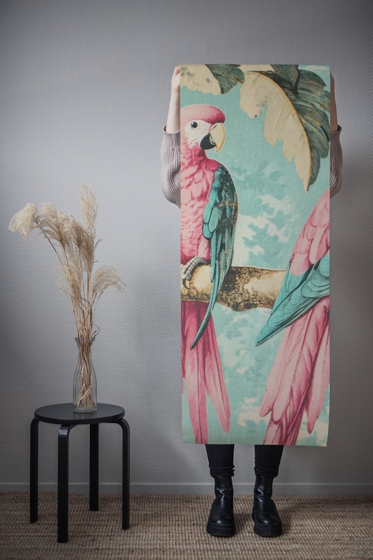 Vintage Exotic Floral Parrot Garden wallpaper roll