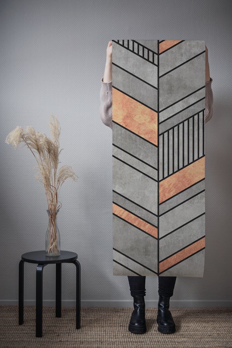 Concrete and Copper Chevron wallpaper roll