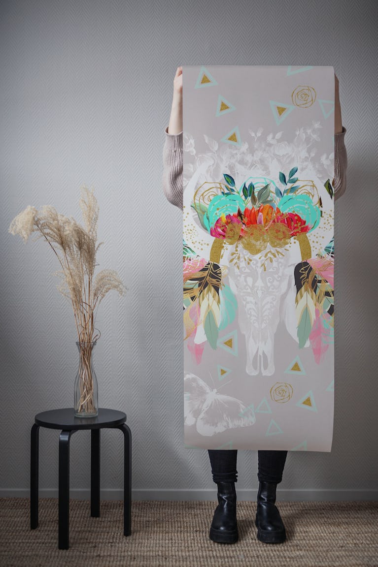 Ethnic Bohemian Skull wallpaper roll
