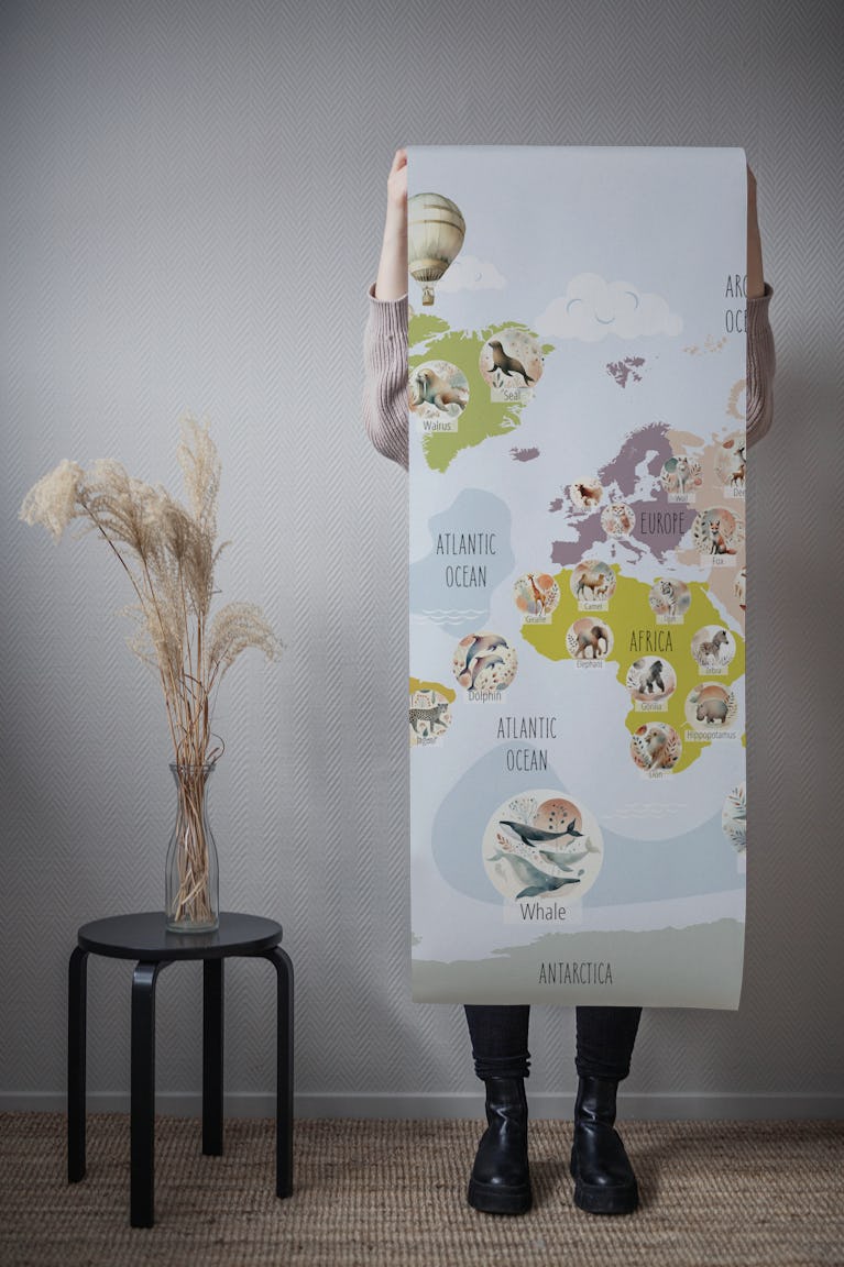 Whimsical World Animal Map wallpaper roll