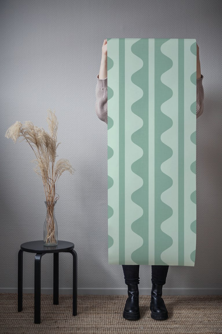 Vintage Geometric Wavy Decor Mint Green WM wallpaper roll
