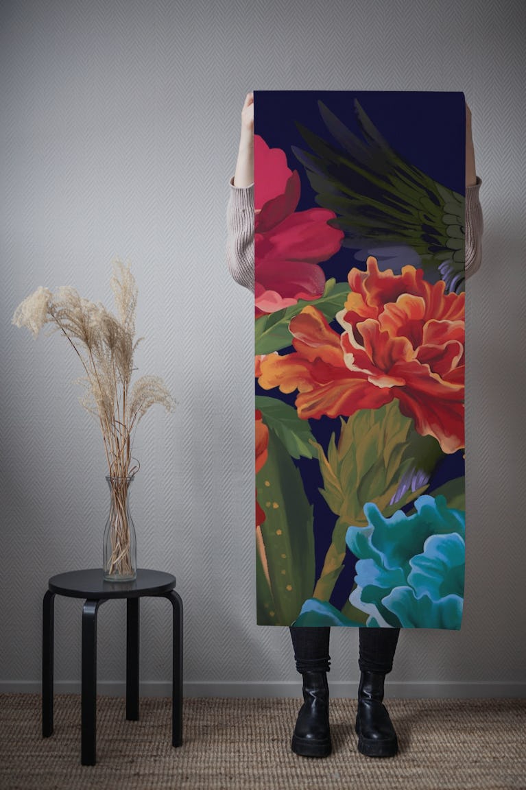 Crane Amidst Blooming Florals wallpaper roll