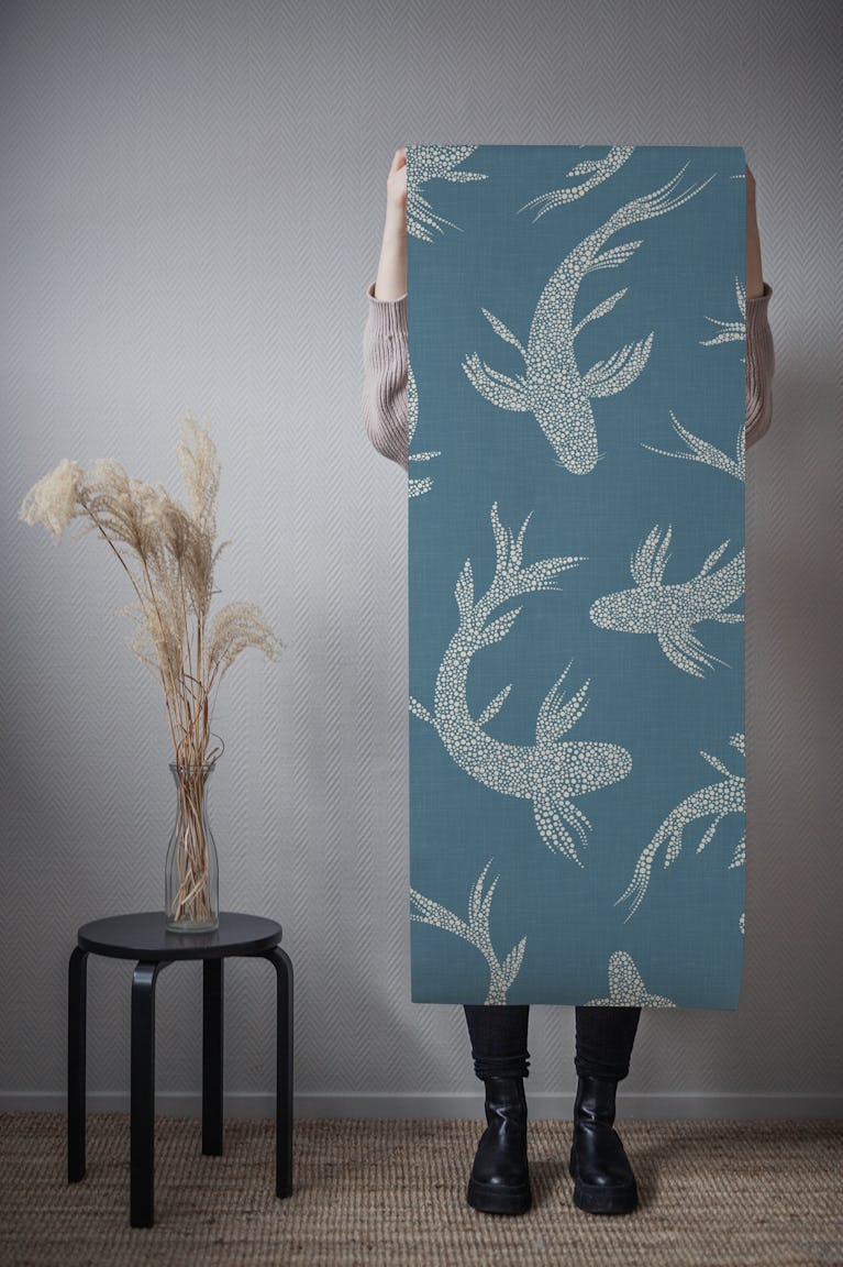 Japanese Koi Ponds Glam Aegean Blue WM wallpaper roll
