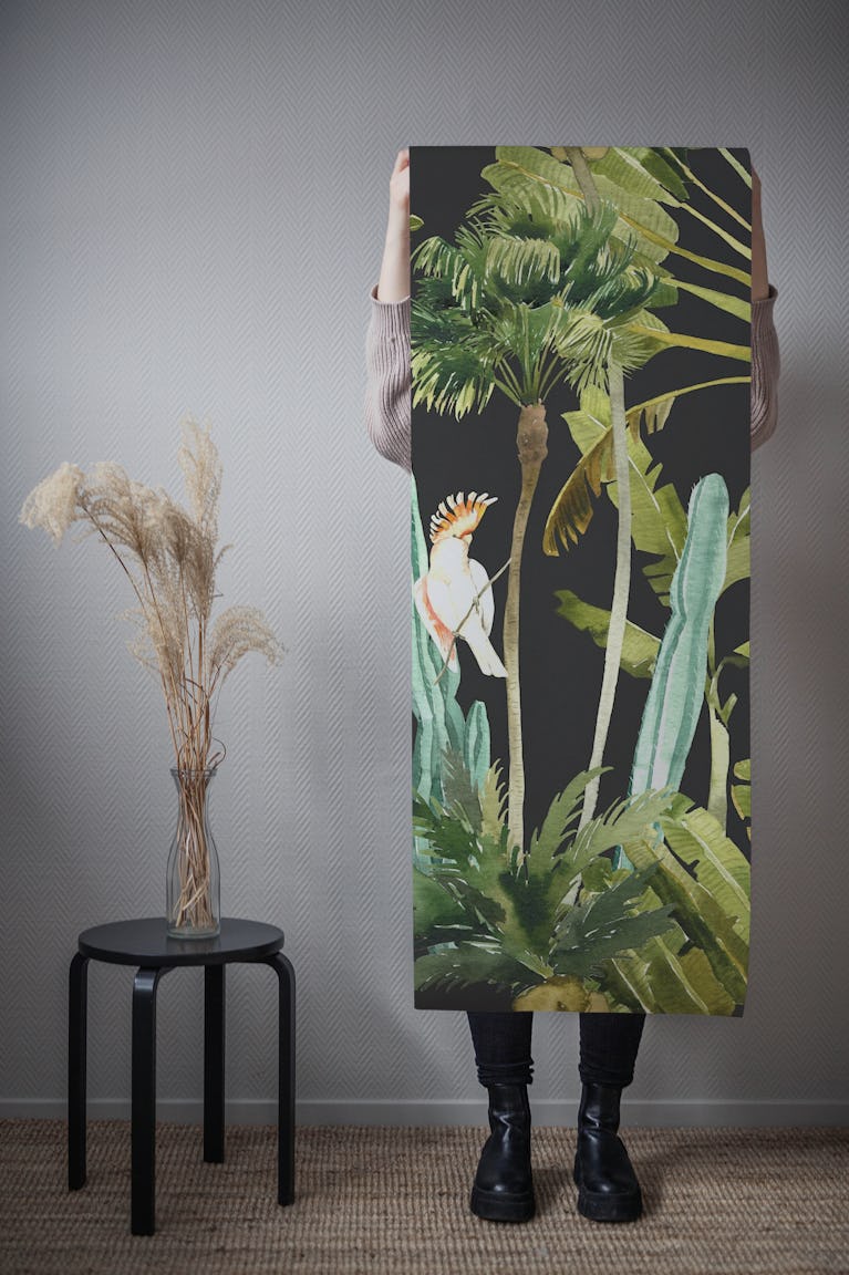 Palm & Banana Leaves with Exotic Birds wallpaper roll