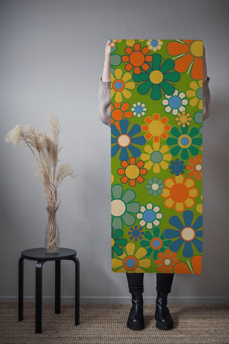 Retro Garden Vibrant Vintage Floral 70s wallpaper roll