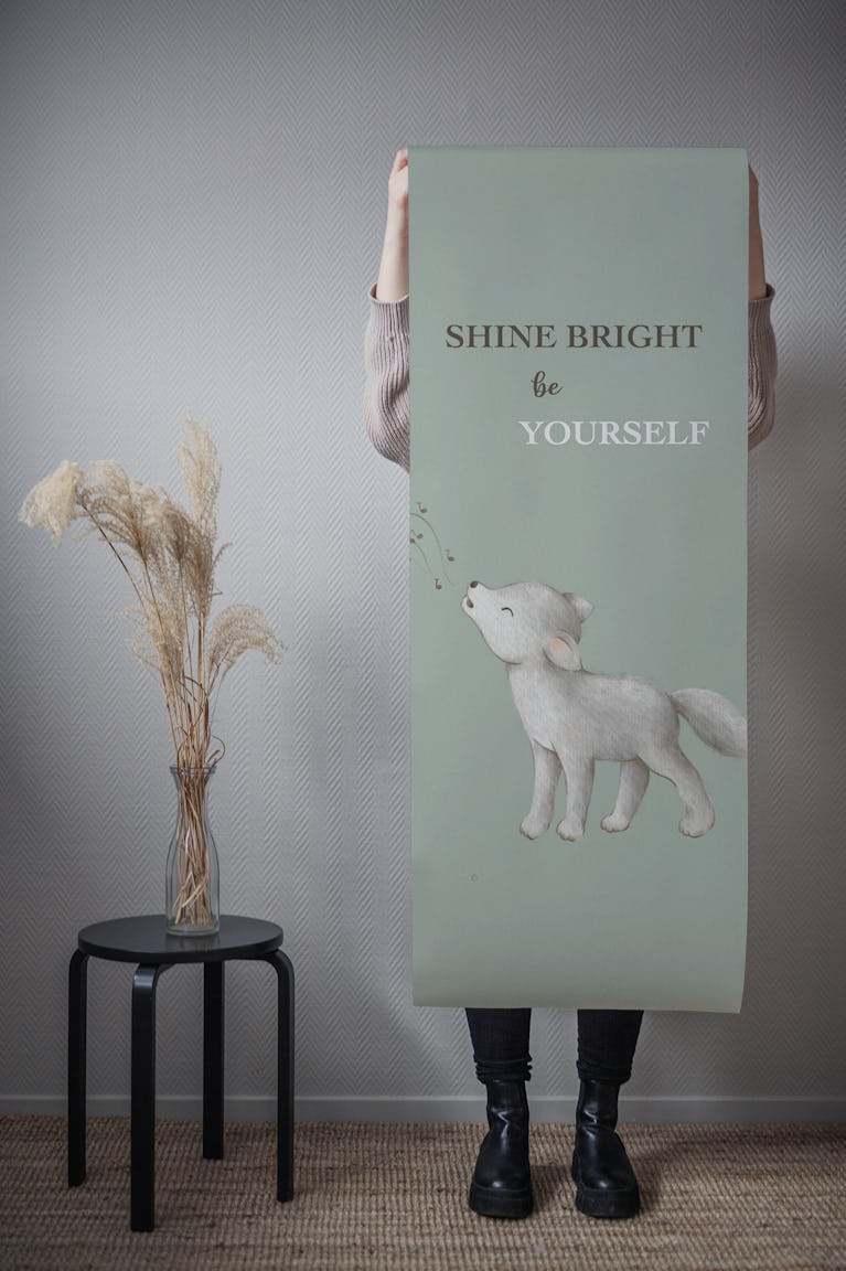 Shine Bright with Wolf Art on Sage wallpaper roll