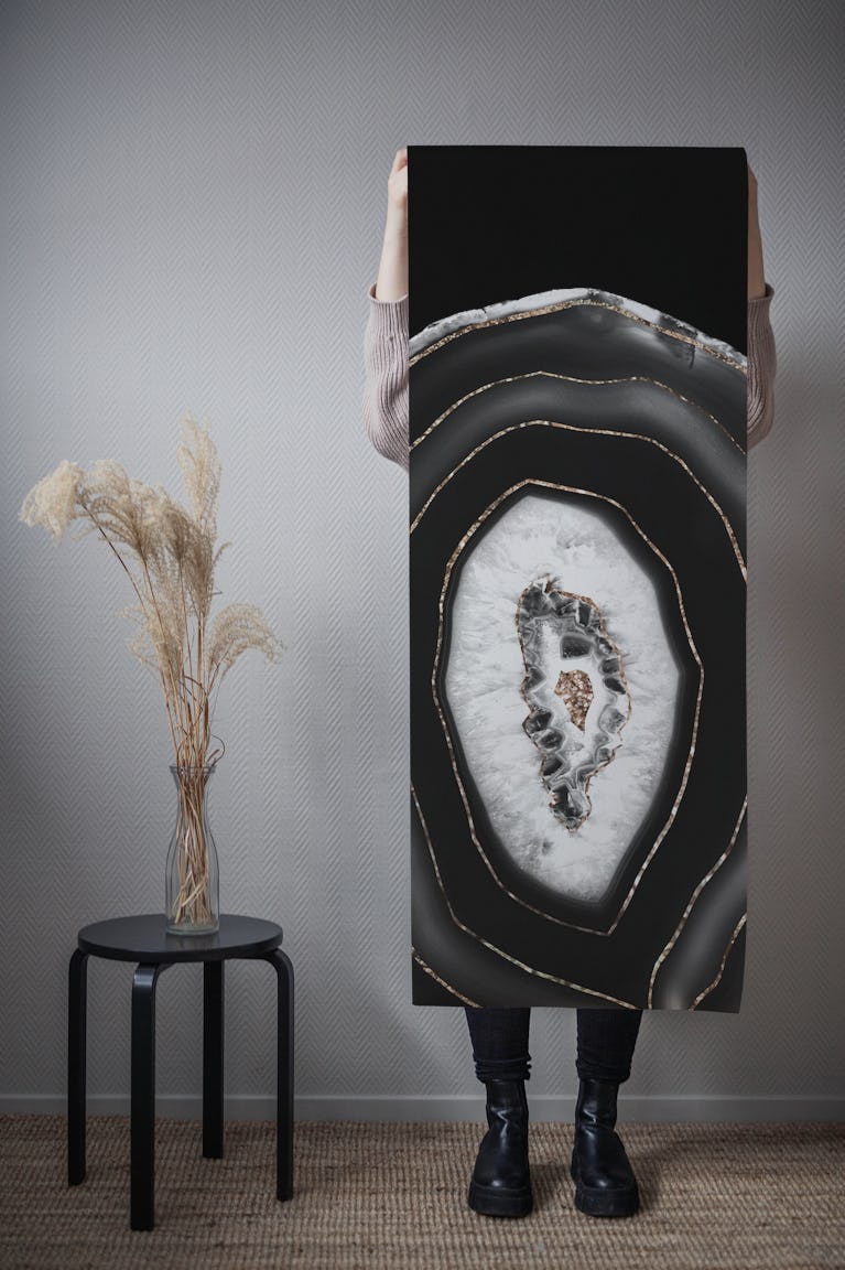 Gray Black White Agate 5 wallpaper roll