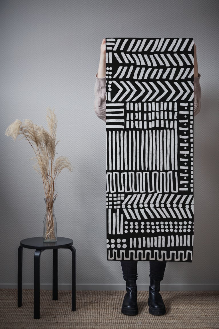 Monochrome Tribal Geometry wallpaper roll