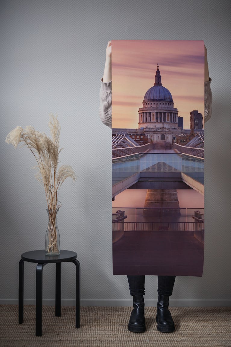 Millennium bridge leading towards St Pauls church wallpaper roll