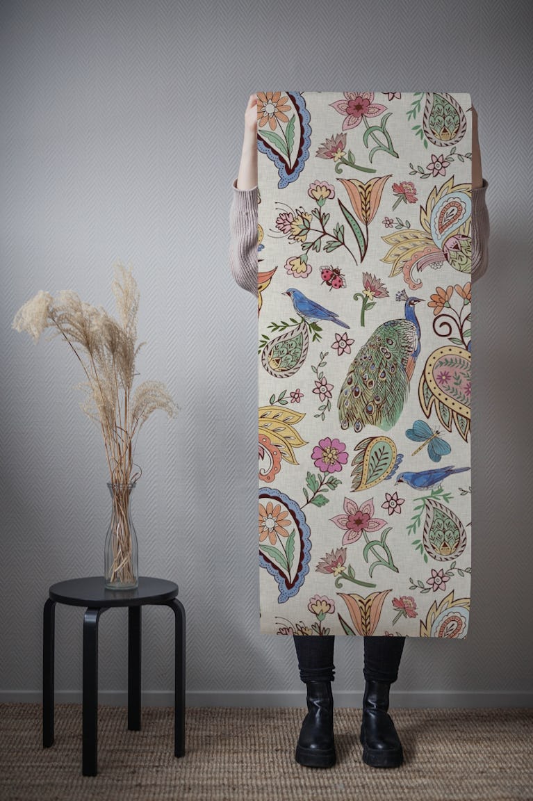 Peacock Paisley Whimsy wallpaper roll