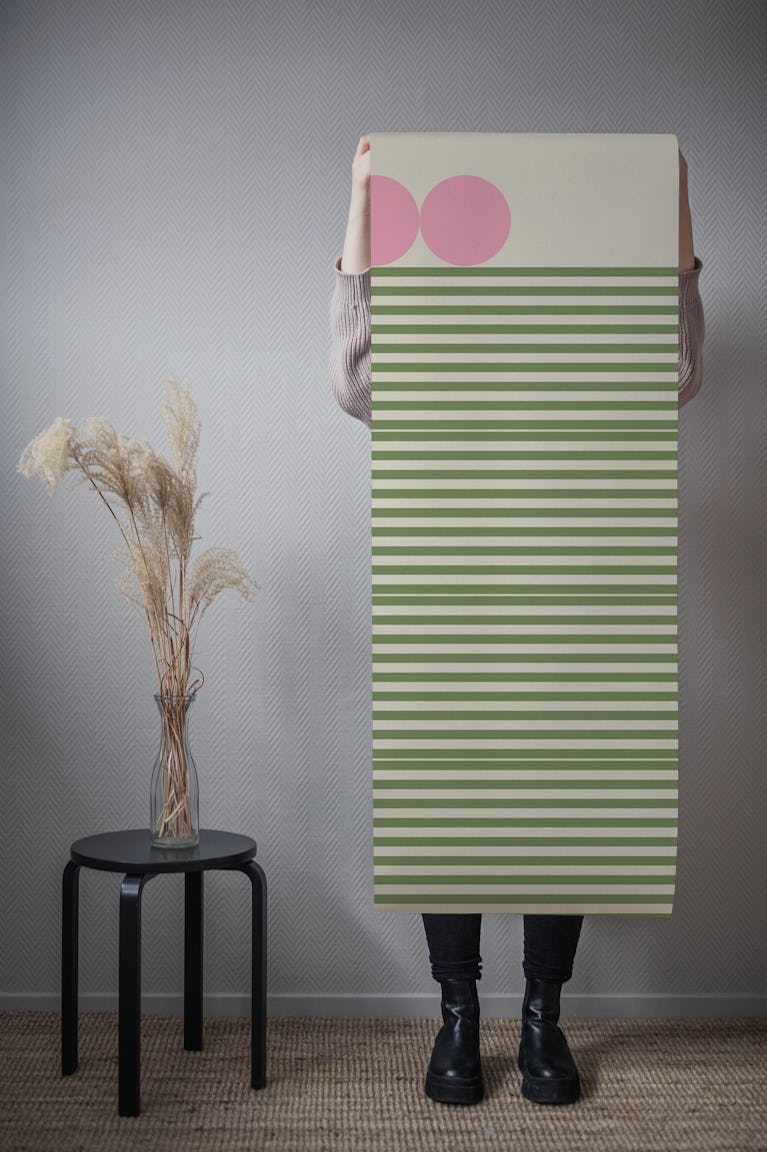 Minimalist Retro Line Art in Pink and Green wallpaper roll