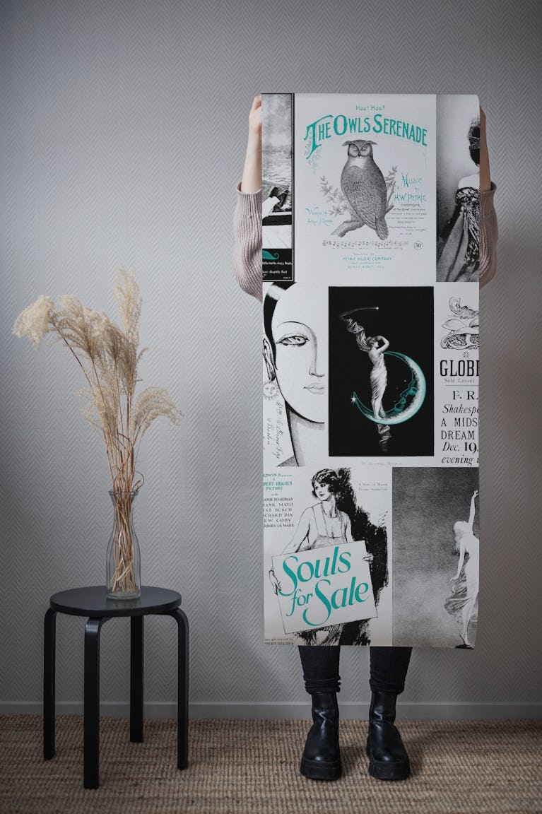 Vintage Art & Adds Mix Turquoise Blue wallpaper roll