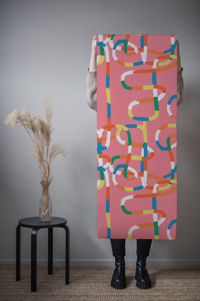 Playful Intertwined Lines-Pink wallpaper roll