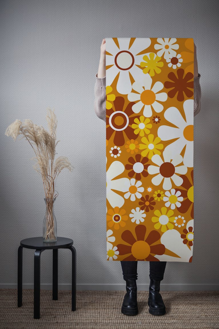 Groovy Floral Retro Garden 70s Warm Ochre wallpaper roll
