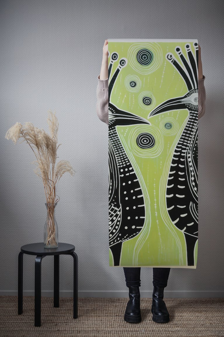 Folk Art Cassowaries with Radiant Crests wallpaper roll