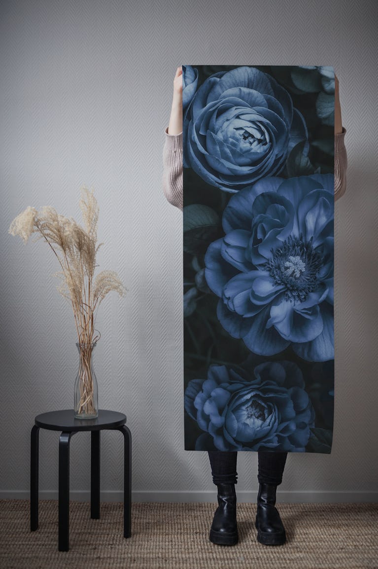 Mystic Midnight Garden Navy Blue Blooms wallpaper roll