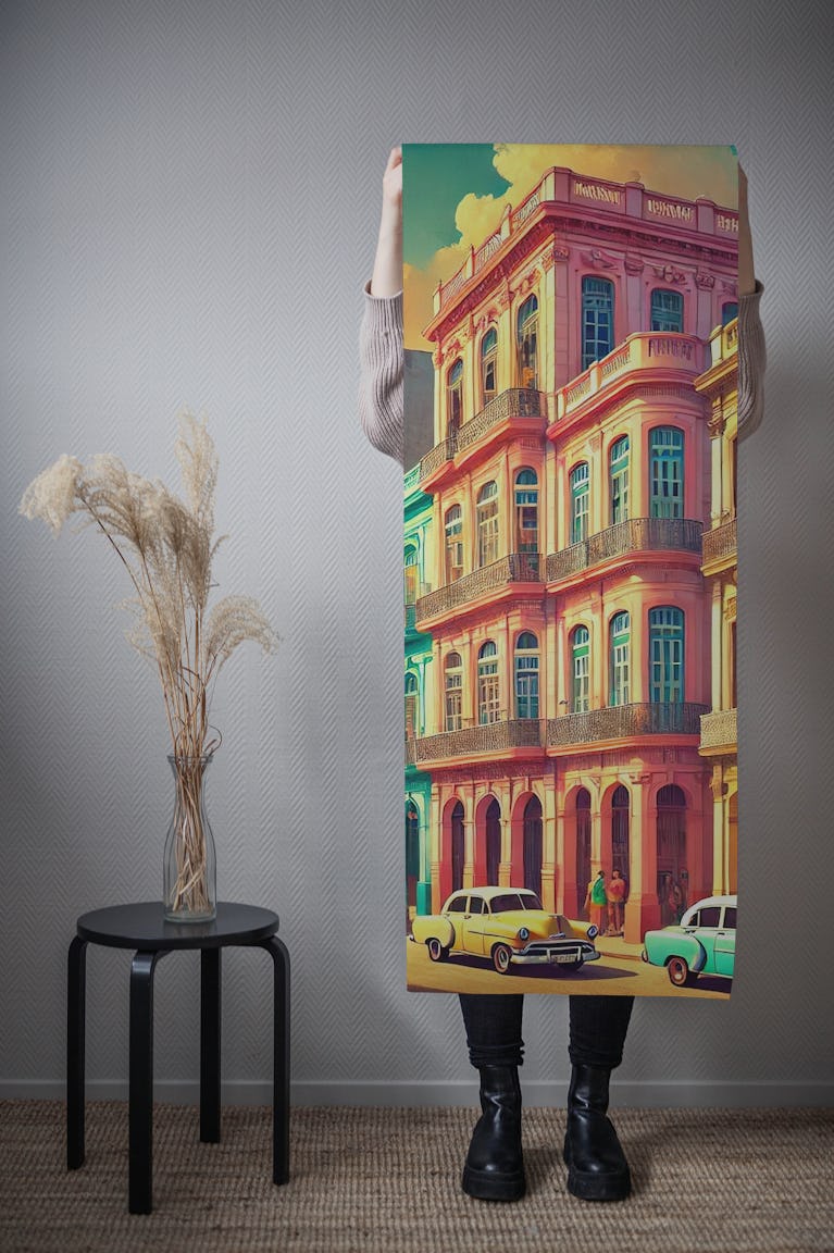 Vintage Cuba Havana Colorful Streets Poster wallpaper roll