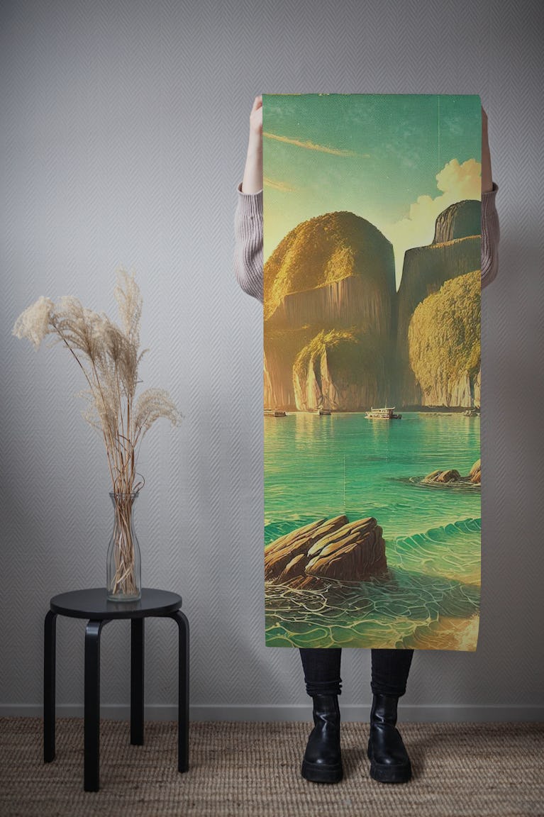 Vintage Thailand Phi Phi Islands, Poster wallpaper roll