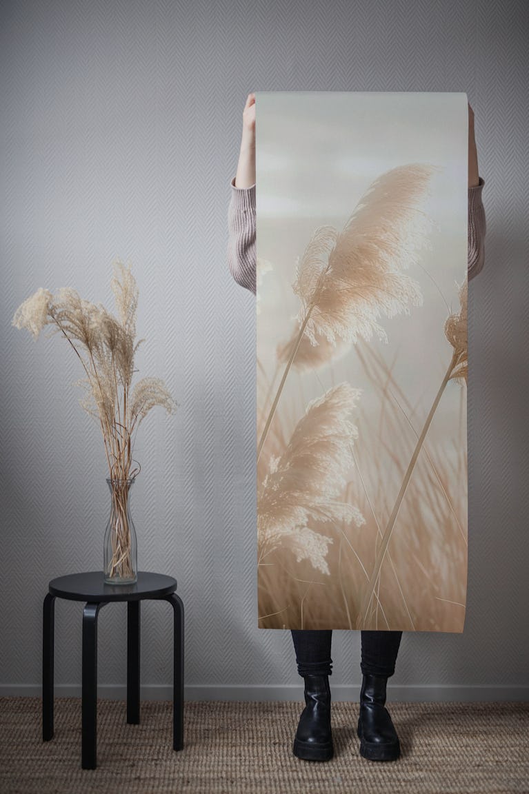 Poetry by the sea - Pampas grass with horizon wallpaper roll