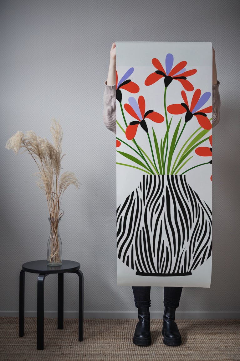 Zebra Vase Floral Art wallpaper roll