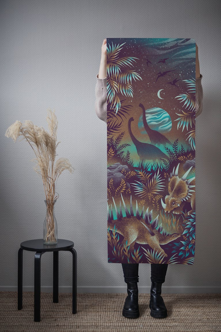 Dinosaur Lagoon Mural - Mustard & Mint wallpaper roll
