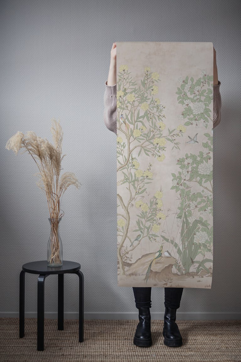 Chinoiserie beige wallpaper roll