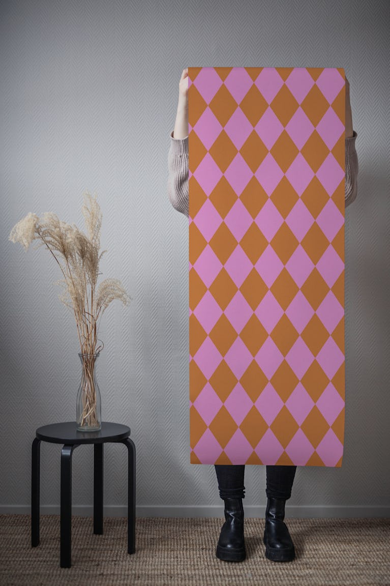 Bold Harlequin Losanges - Pink and Orange wallpaper roll