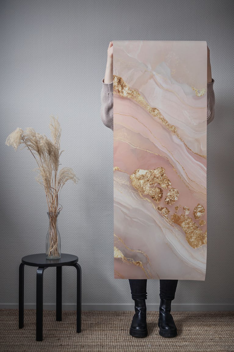 Blush Pink Marble with Shimmering Gold wallpaper roll
