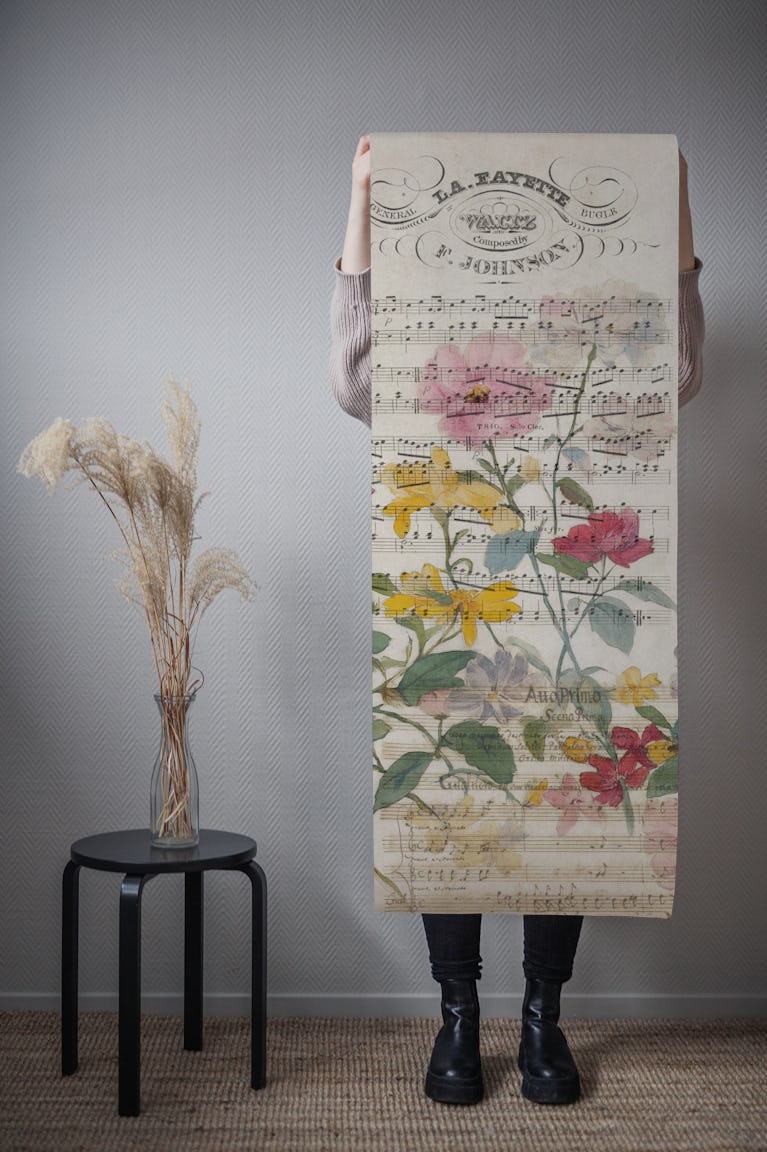 Vintage Candy Flowers Music Art wallpaper roll