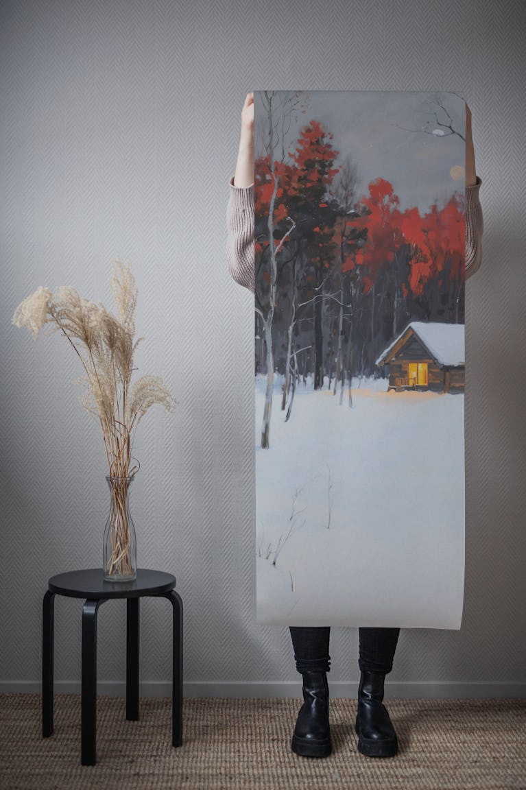 Snowy Cabin Retreat wallpaper roll