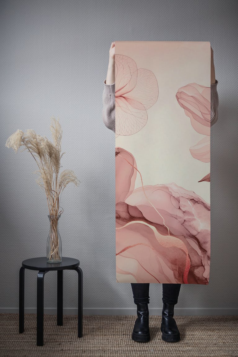 Dreamy Sage Garden Rose Gold wallpaper roll