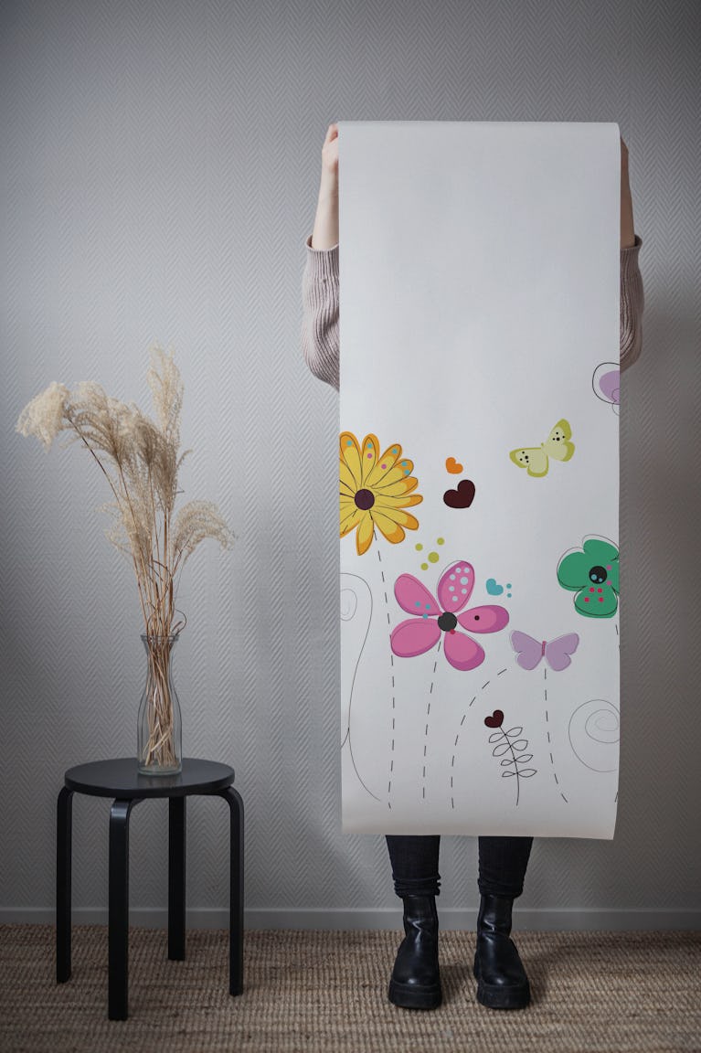 Spring time colorful doodle flowers wallpaper roll