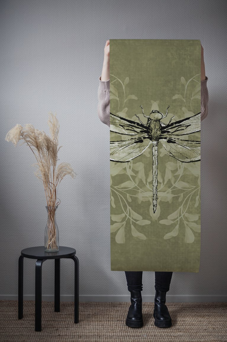 Dragonfly Buzz - Khaki Green wallpaper roll