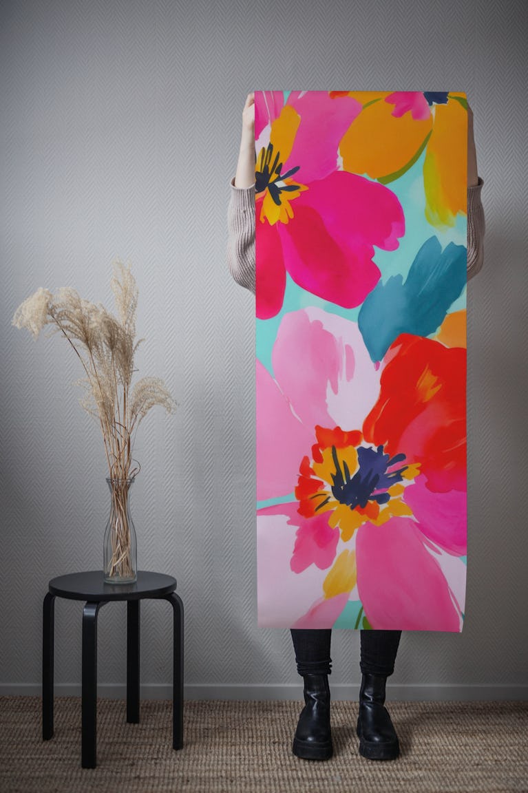 Summer Flowers Turquoise Garden wallpaper roll