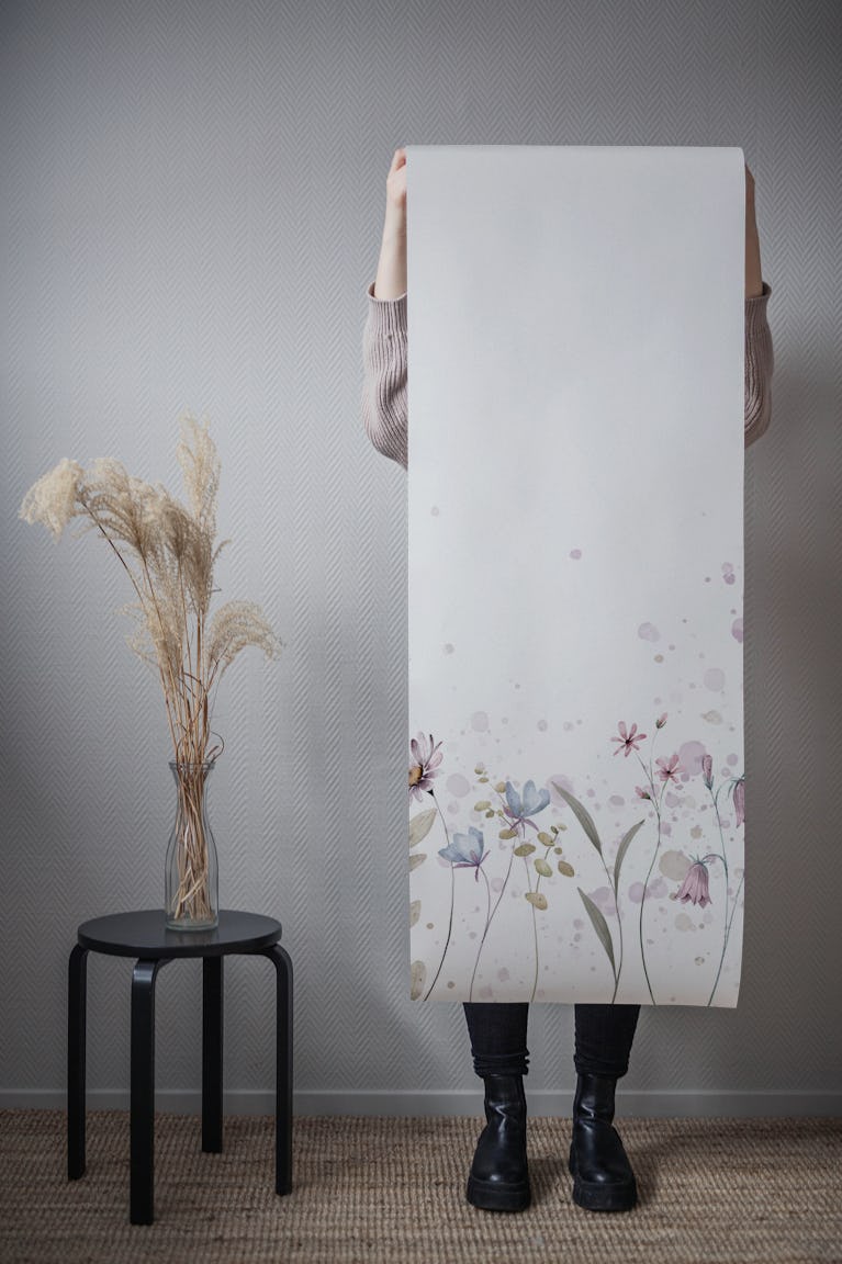 Splashed floral romantic field wallpaper roll
