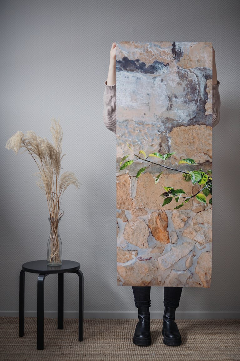 Stone Wall Botanical wallpaper roll