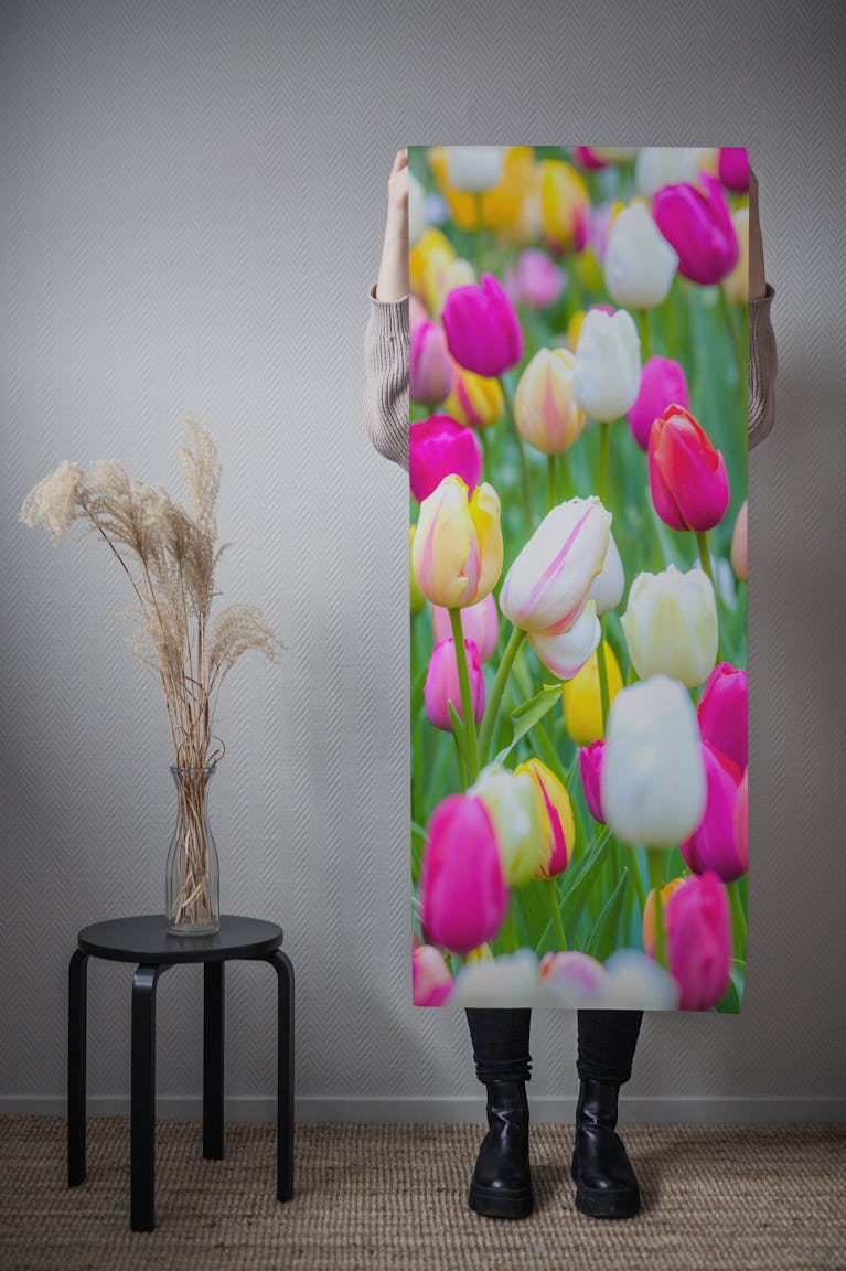 Tulips in garden wallpaper roll
