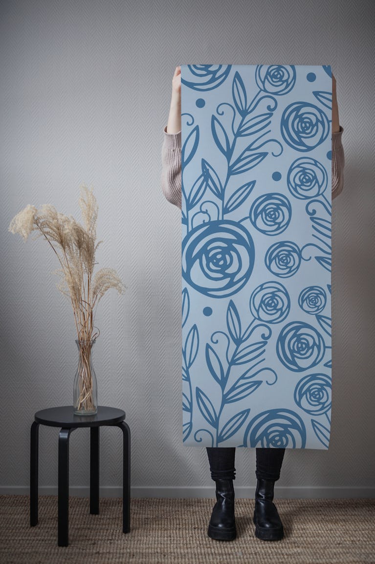 Nvy Blue Roses wallpaper roll