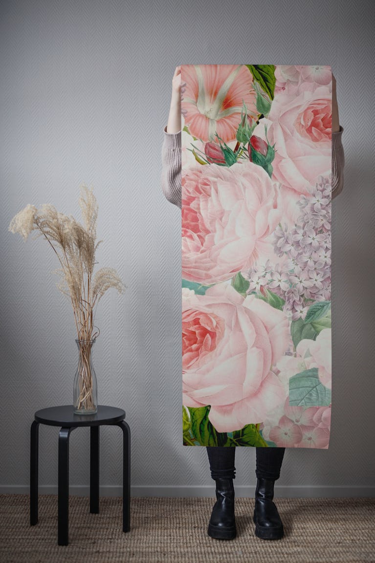 Lush Vintage Roses and Lilac wallpaper roll