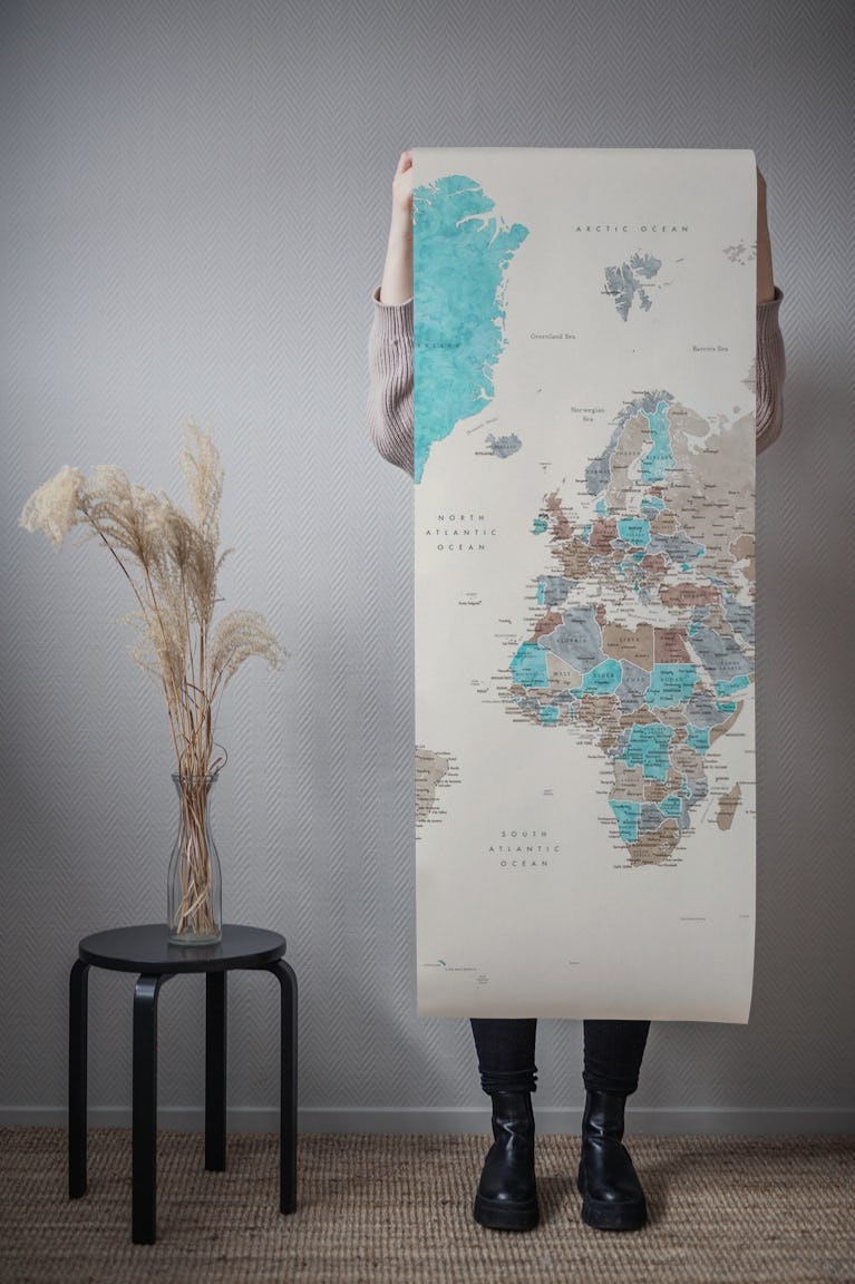 Detailed world map Romy wallpaper roll