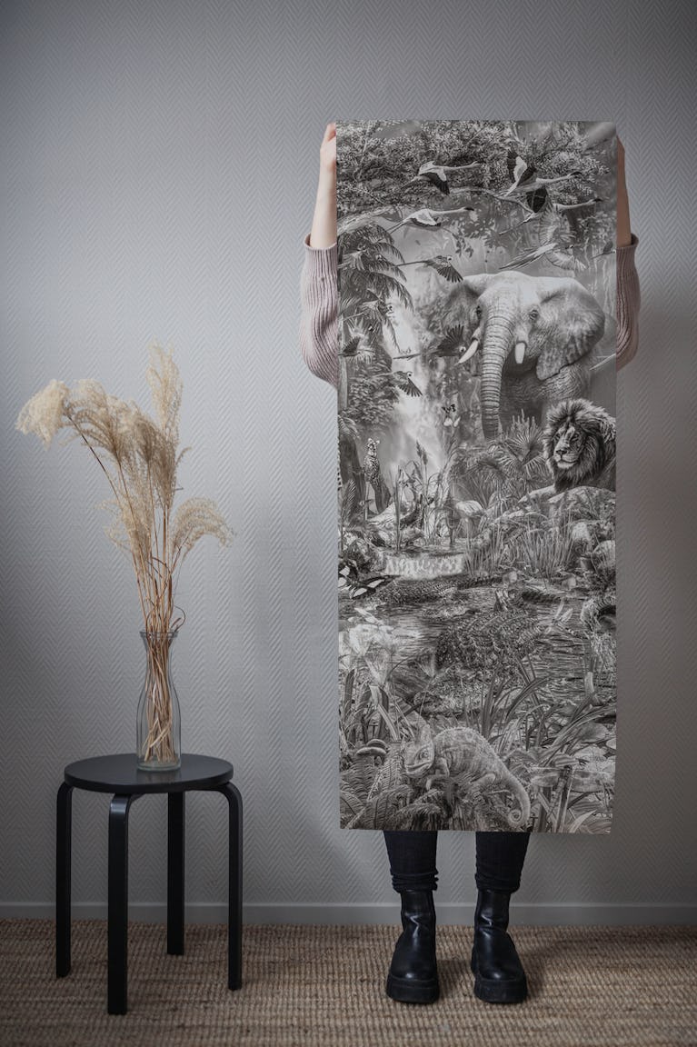 Into the Jungle BW wallpaper roll