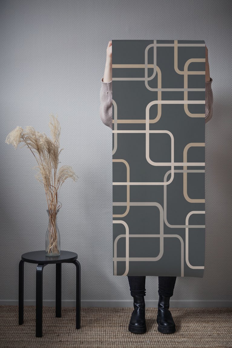 Midcentury Gray Cream Beige wallpaper roll