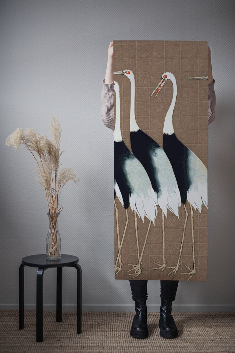 Japan Cranes on Brown wallpaper roll