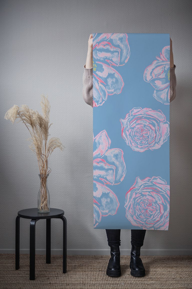 Abstract Flowers Blue wallpaper roll