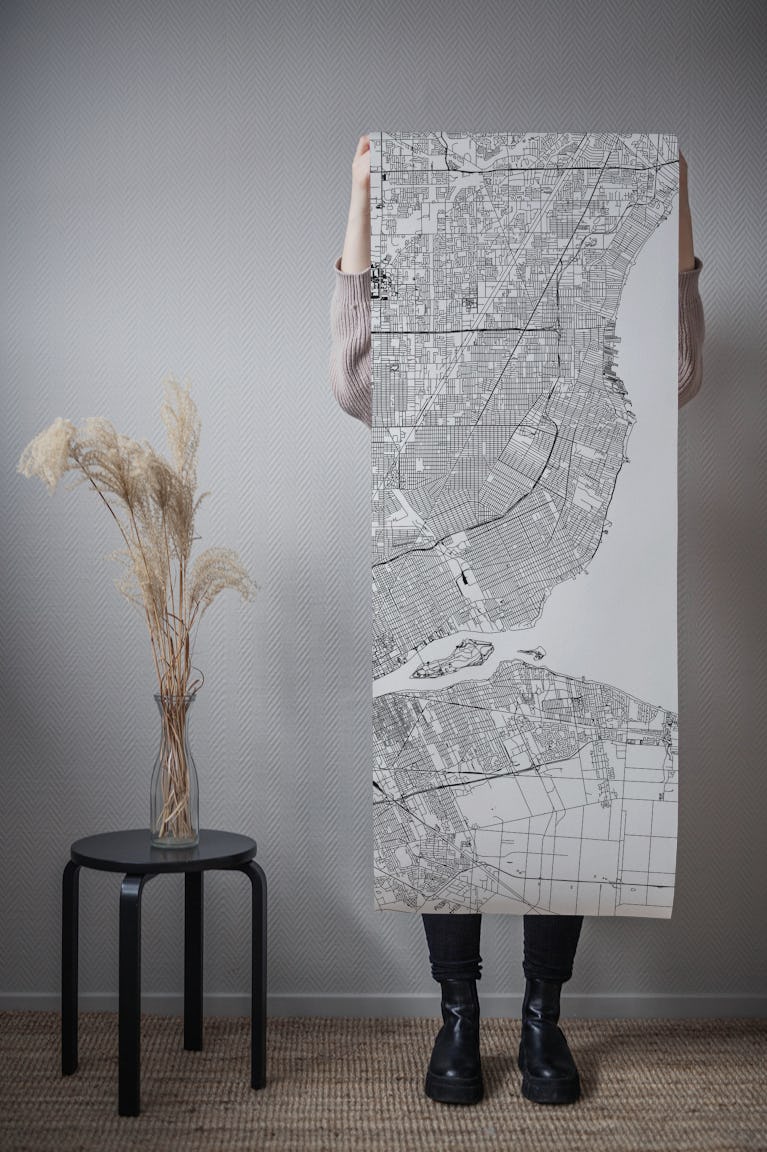 Detroit Map Portrait wallpaper roll