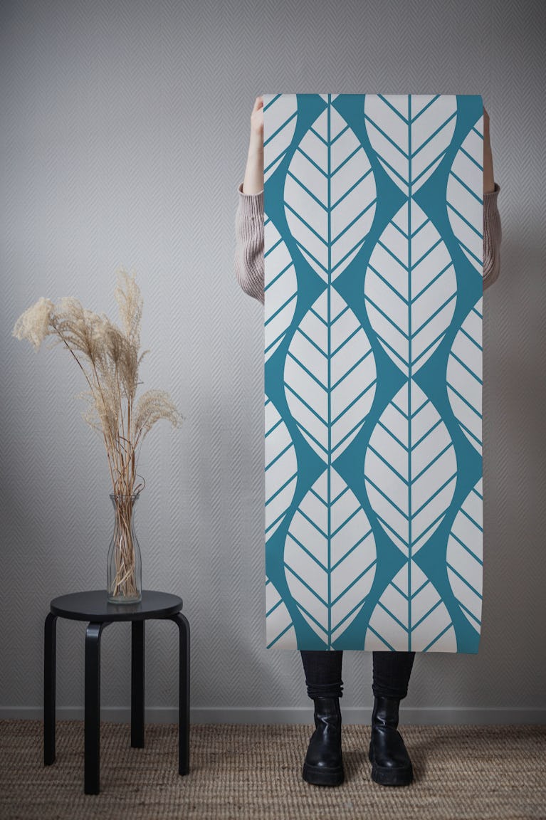 White Green Leaf Pattern wallpaper roll